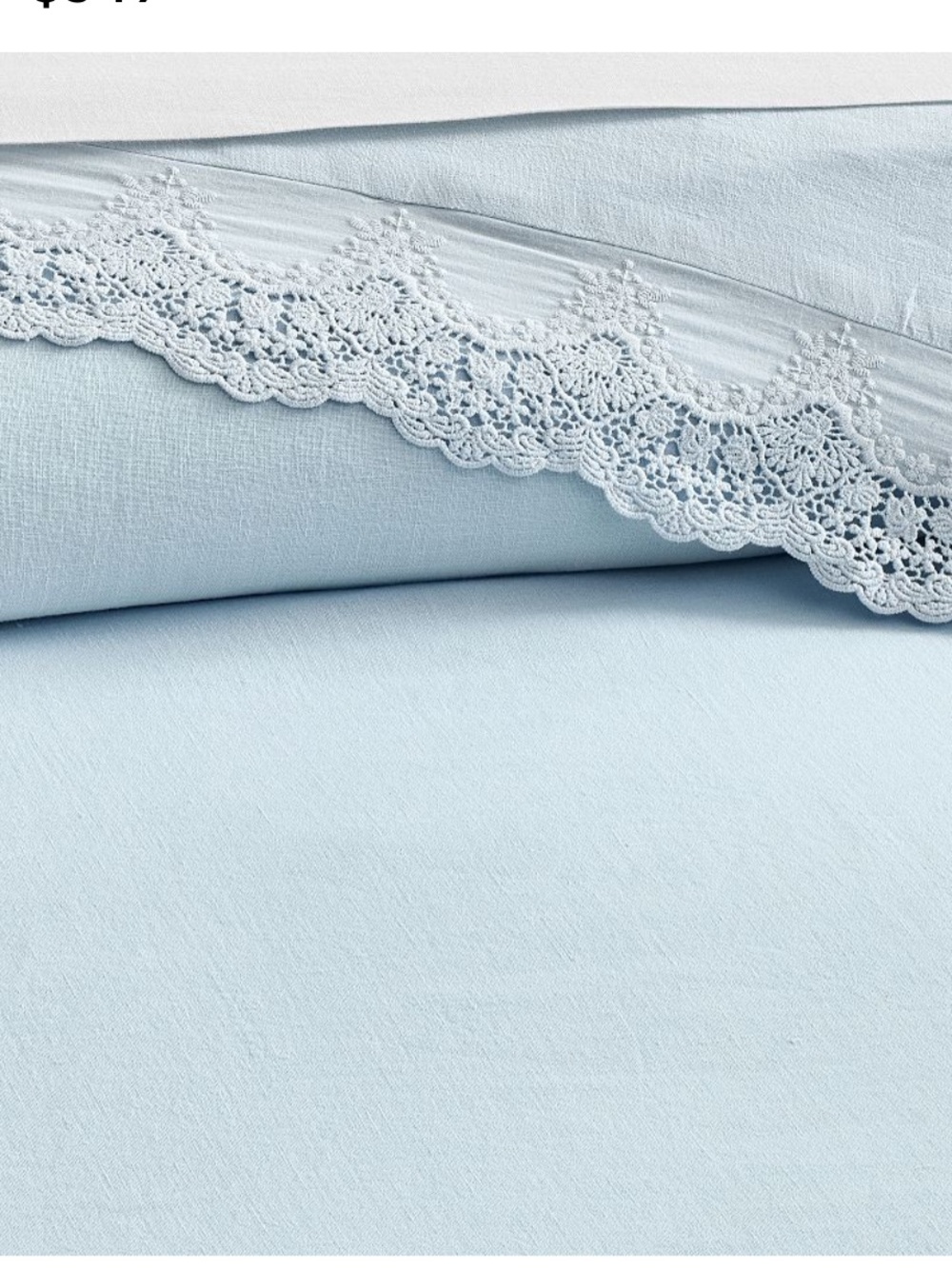 Pottery Barn LoveShackFancy linen duvet with lace trim